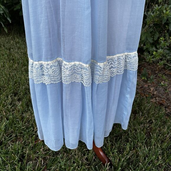 70s Candi Jones California Vintage Prairie Maxi Blue Lace High Neck Long 9 - Picture 5 of 14